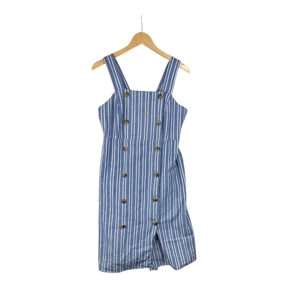 Robert Louis Dress Blue White Linen Blend Striped Button Up Missing Belt sz L